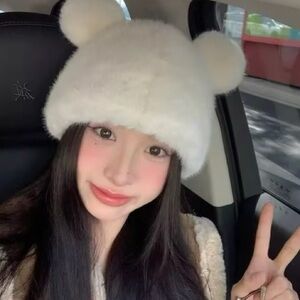 White Faux Fur Teddy Bear Ear Beanies – High Quality Winter Hat
